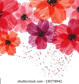 Stylized red flowers. Abstract floral background.