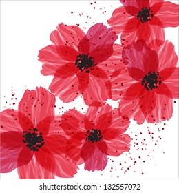 Stylized Red Flowers. Abstract Floral Background.
