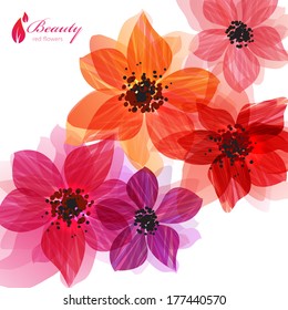 Stylized red flowers. Abstract floral background. Vector illustration