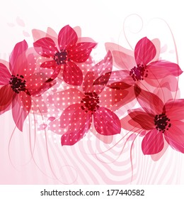 Stylized red flowers. Abstract floral background. Vector illustration