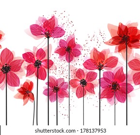 Stylized red flowers. Abstract floral background.