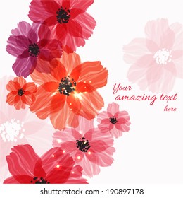 Stylized red flowers. Abstract floral background.