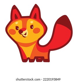 Stylized Red Fox With Small Eyes And Big Tail, Cartoon Illustration, Isolated Object On White Background, Vector, Eps