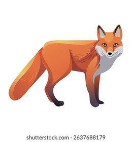A stylized red fox vector illustration with bright orange fur, a fluffy tail, and white chest. Perfect for forest animal themes or nature designs.