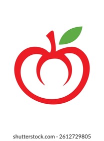 Stylized red fruit art illustration with green leaf