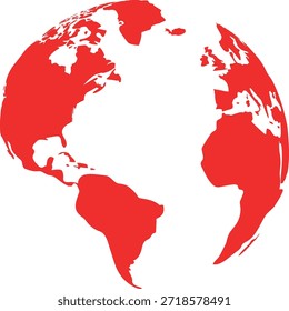 Stilisierter roter Globus, der Kontinente auf weißem Hintergrund zeigt, einfaches Grafikdesign