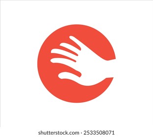 A stylized red hand icon within a circular shape, symbolizing care or assistance.