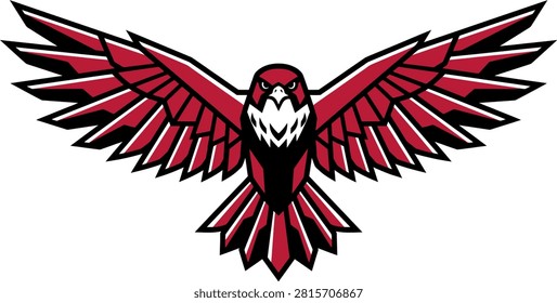 Stylized red hawk with outstretched wings, symbolizing strength and freedom in a dynamic design