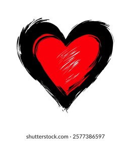 Stylized red heart with black brushstroke outline on white background. Represents love, passion, and creative expression. Valentine's day illustration.