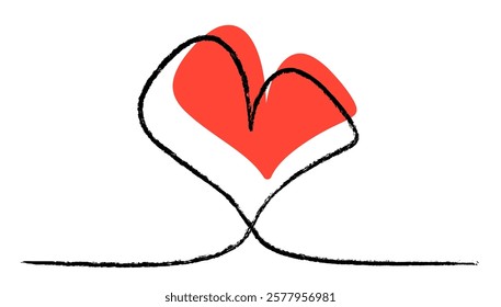 Stylized red heart embraced by bold black lines. Vector illustration ideal for creative and romantic projects.