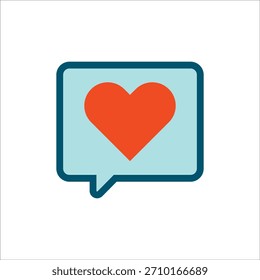 Icono rojo estilizado del corazón dentro de la burbuja azul claro del discurso con el contorno oscuro. Ideal para mensajes de amor, chat emocional o temas de relación en interfaces digitales.