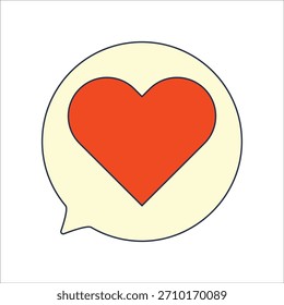 Icono rojo estilizado del corazón dentro de la burbuja crema del discurso con el contorno azul. Ideal para mensajes de amor, chat emocional o temas de relación en interfaces digitales.
