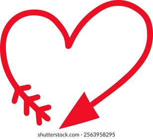 Stylized red heart, pierced by Cupid s arrow, forming a captivating heart shape, symbolizing love, romance, Valentine s Day, and deep passion between couples