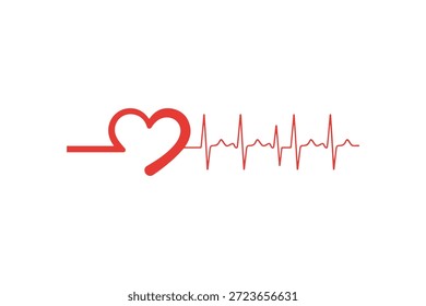 A stylized red heart shape integrated into a continuous EKG heartbeat line on a white background, symbolizing health and life
