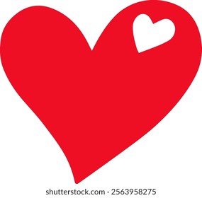 Stylized red heart shape with a smaller white heart shape nested inside, symbolizing love, affection, and romance on a clean white background