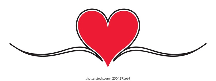 Stylized red heart vector with elegant curved lines perfect for romantic designs Valentine's Day cards or wedding invitations. A minimalist and artistic touch to add love and charm to any project.