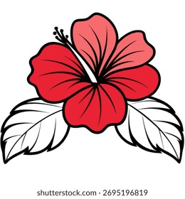 Vector de flores de hibisco rojo estilizado con hojas