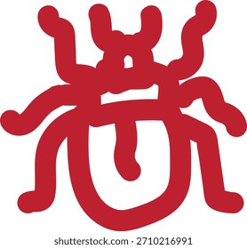 A stylized red insect symbol with multiple legs and antennae, isolated on a white background. Simple, graphic design.