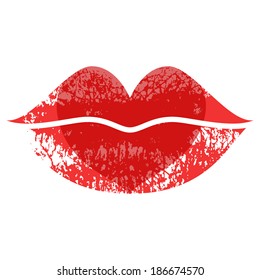 Stylized red lips with heart for printing