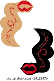 stylized red lips and hearts on colored background