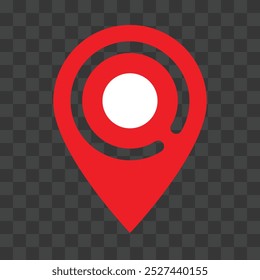 Stylized red location pin icon. Location point on checkered background