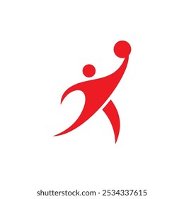 A stylized, red logo depicting a person in the act of throwing a ball. The figure's pose is dynamic and energetic, suggesting movement and athleticism