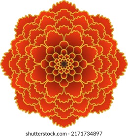 A stylized red marigold flower with yellow borders. Vector.