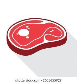 Stylized, red meat cut, with a white fat pattern, and a shadow on a white background