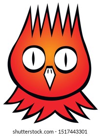 Stylized red owl with big eyes.