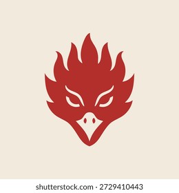 Stylized red phoenix bird head icon in minimal vector design.