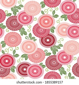 Stylized red pink green asian floral design