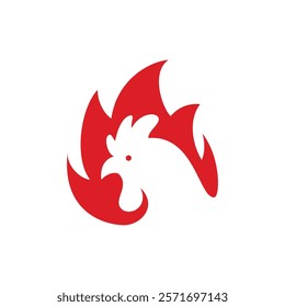 stylized red rooster head combined with flame shapes, creating a dynamic and eye-catching logo