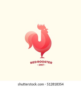 Stylized Red Rooster Sign, Emblem or Logo Template. Made With Golden Ratio Principles. New Year Symbol. Isolated.