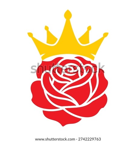 Stylized red rose with golden crown on top