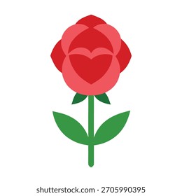 Rosa roja estilizada con forma de corazón dentro de la flor rosa
