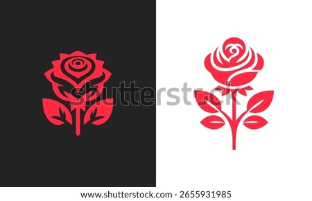 Stylized red rose icon on black and white backgrounds
