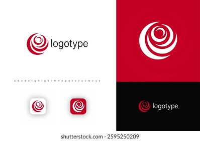 Stylized red rose logo with layered petals symbolizing beauty, elegance, romance. Represents luxury, floral design, boutique branding. Suitable for beauty, fashion, florists, wedding. Vector logo