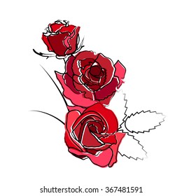 Stylized red roses isolated on white background