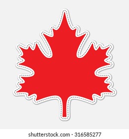 stylized red seam maple leaf with white contour and shadow