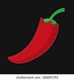 stylized red seam paprika with shadow on a black background 