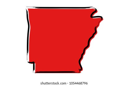 Stylized red sketch map of Arkansas