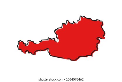 Stylized red sketch map of Austria