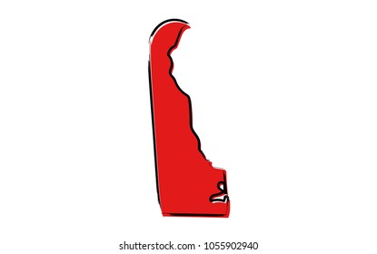Stylized red sketch map of Delaware