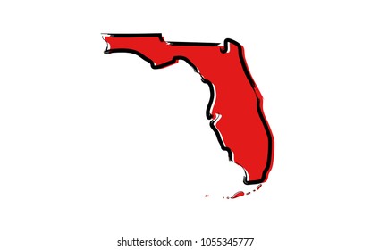 Stylized red sketch map of Florida