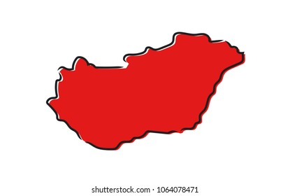 Stylized red sketch map of Hungary