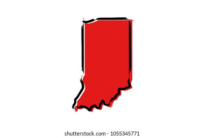 Stylized red sketch map of Indiana