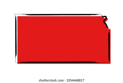 Stylized red sketch map of Kansas