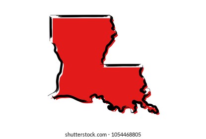 Stylized red sketch map of Louisiana