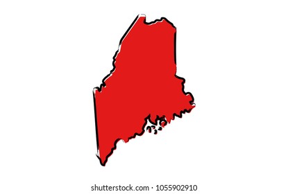 Stylized red sketch map of Maine