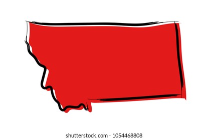 Stylized red sketch map of Montana